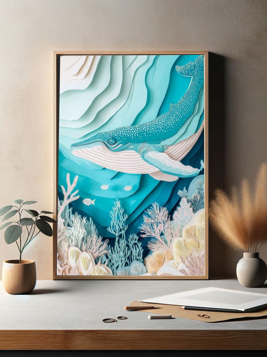 Whale Underwater Layers Poster. — room view 2