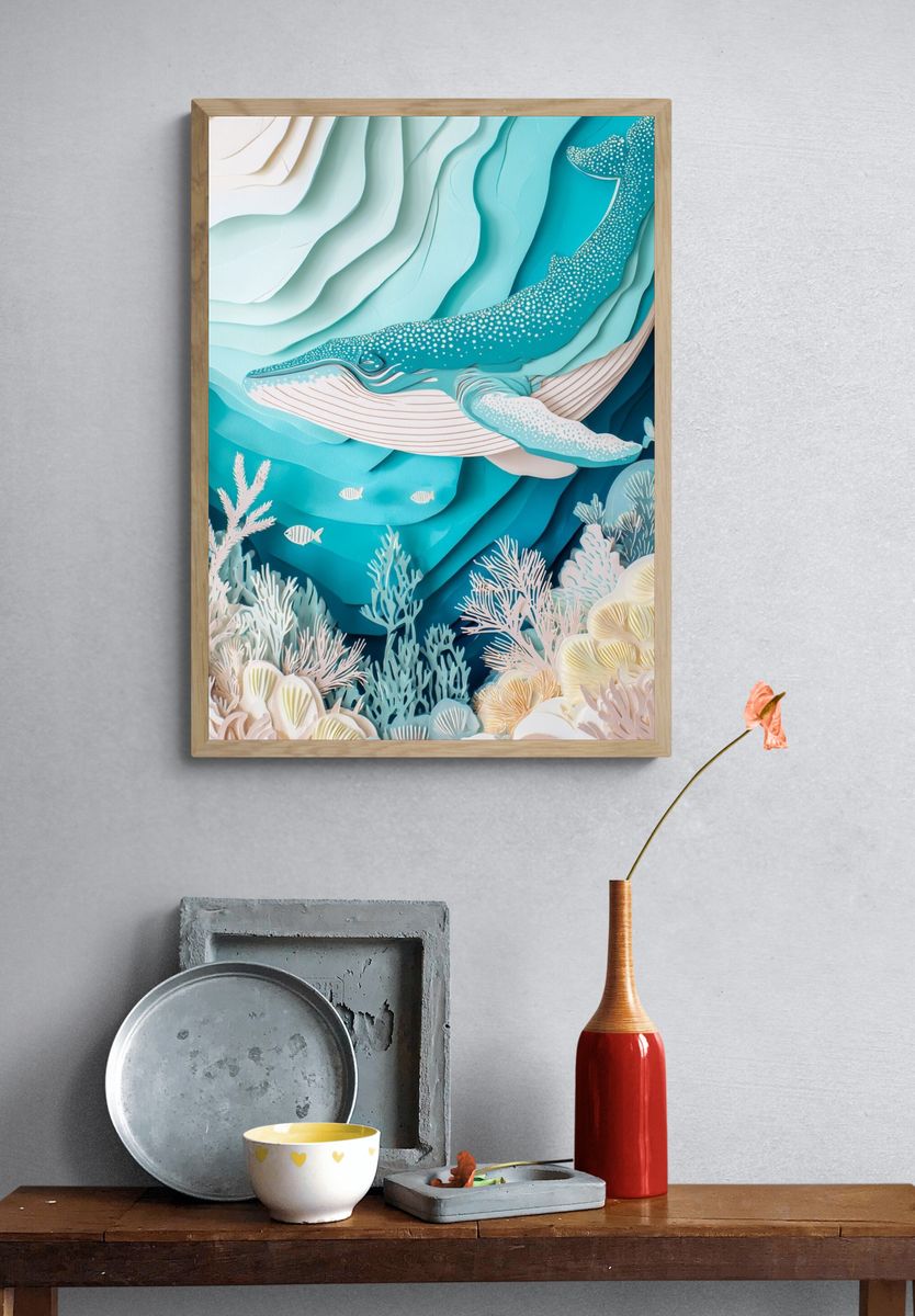 Whale Underwater Layers Poster. — room view 3