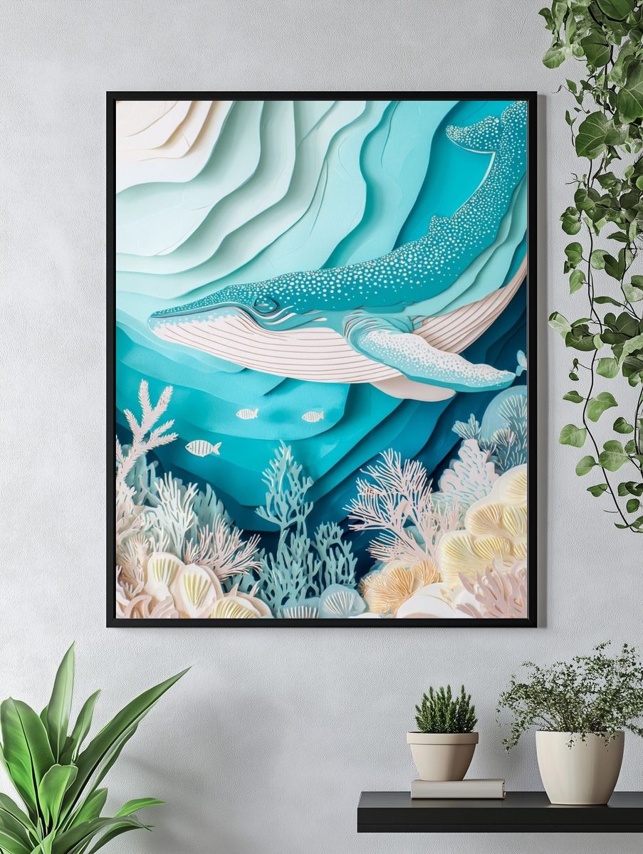 Whale Underwater Layers Poster. — room view 4