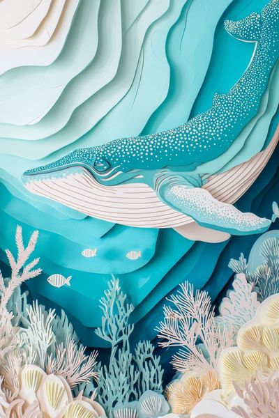 Whale Underwater Layers Poster. poster print