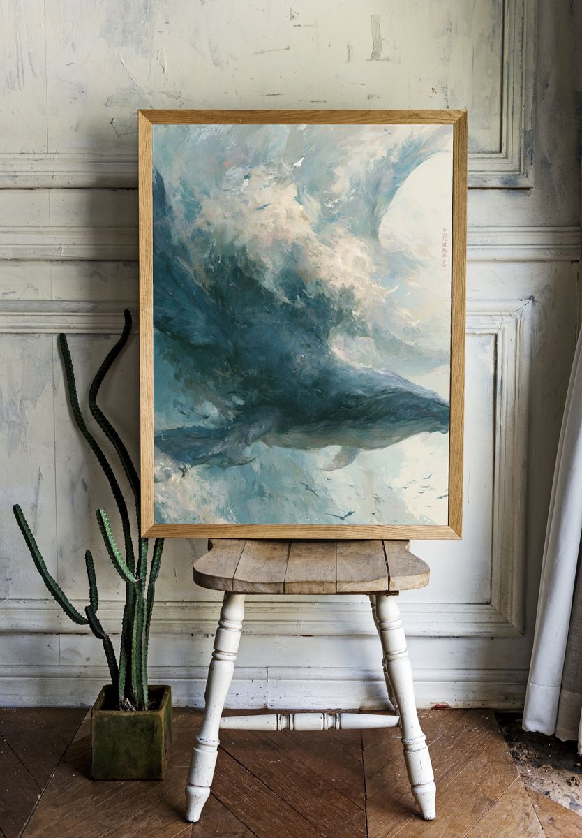 Whale in the Clouds Illustration Poster. room preview