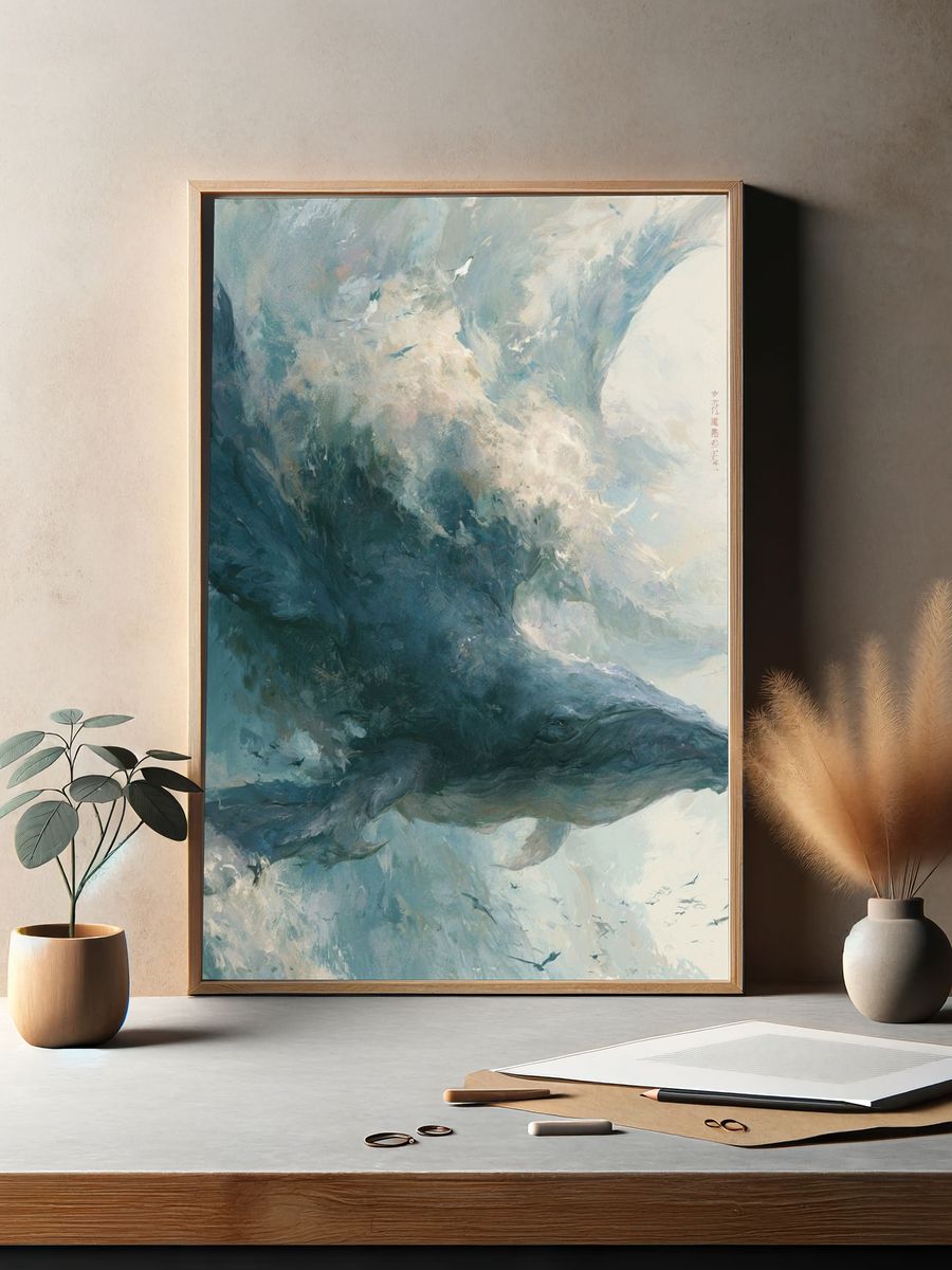 Whale in the Clouds Illustration Poster. — room view 2