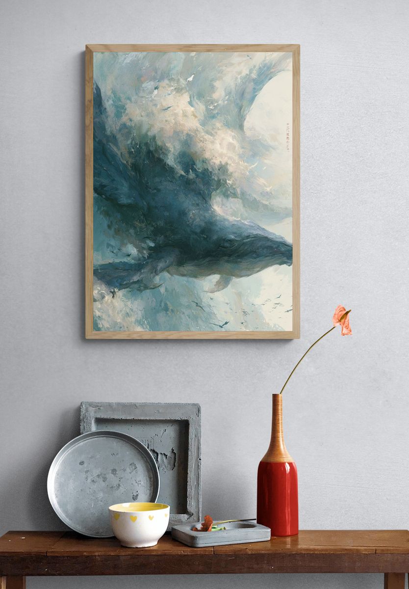 Whale in the Clouds Illustration Poster. — room view 3