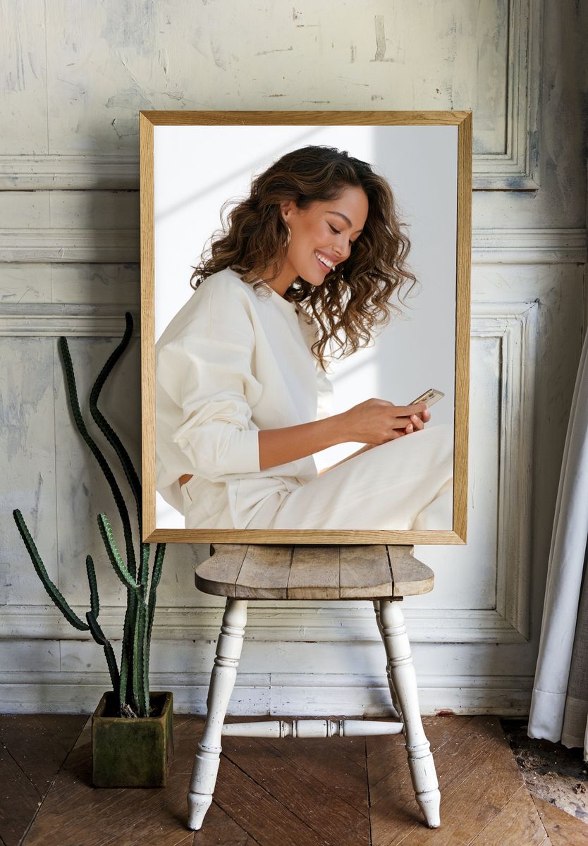 Woman in White Portrait Poster. room preview