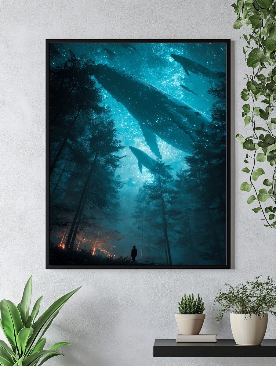 Whales in the Forest — Surreal Art Print. — room view 4
