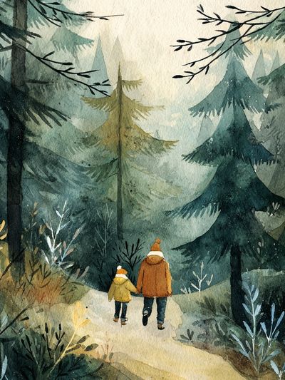 Walking in the Misty Forest — Watercolor Print. poster