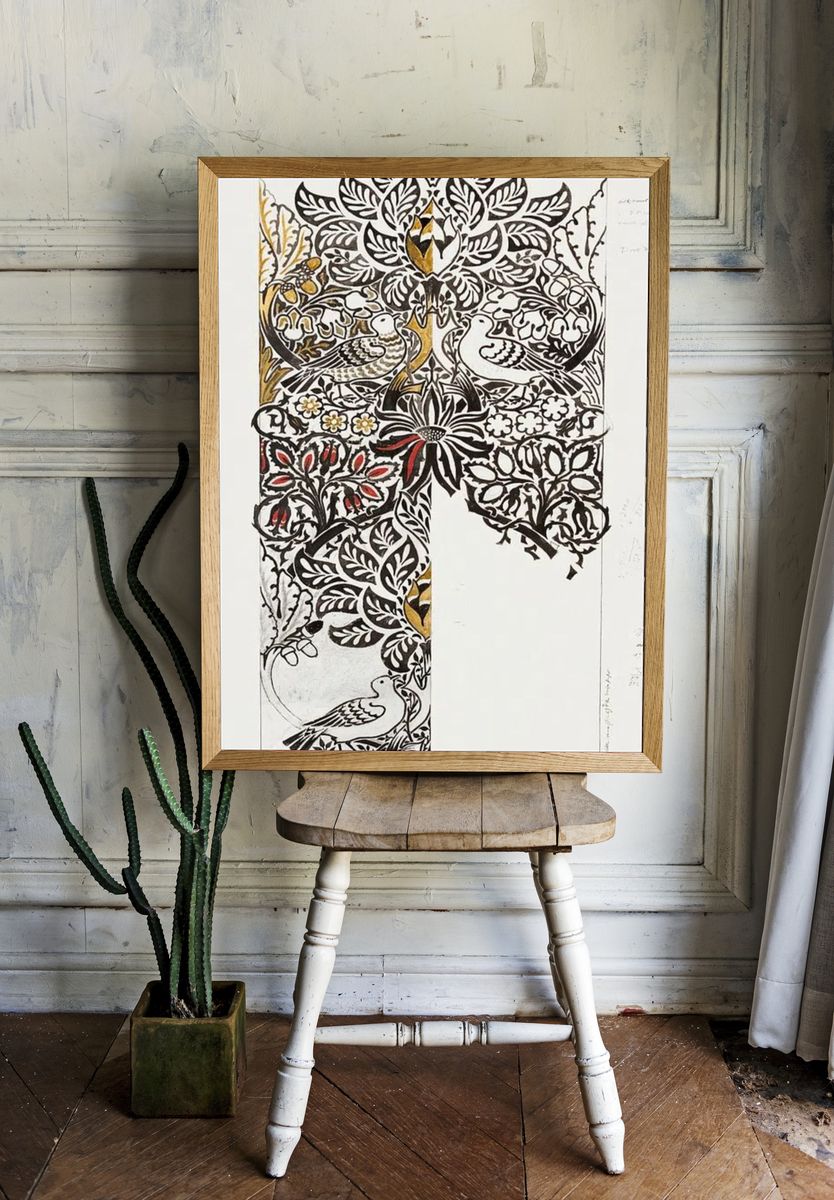 Watercolour, woven fabric design: Dove. — room view 1