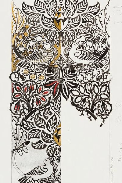 Watercolour, woven fabric design: Dove.