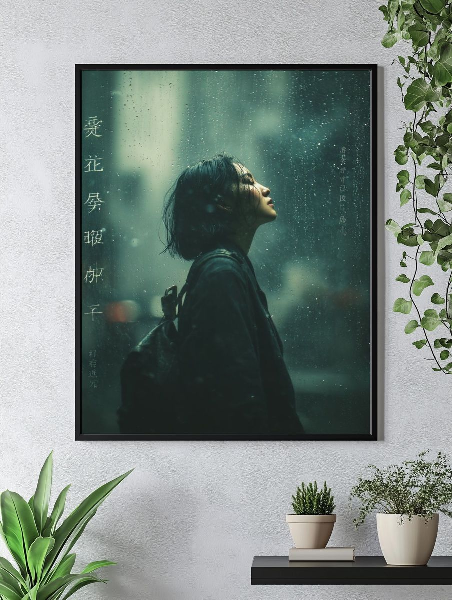 Woman in Rain — Photography Print. — room view 4