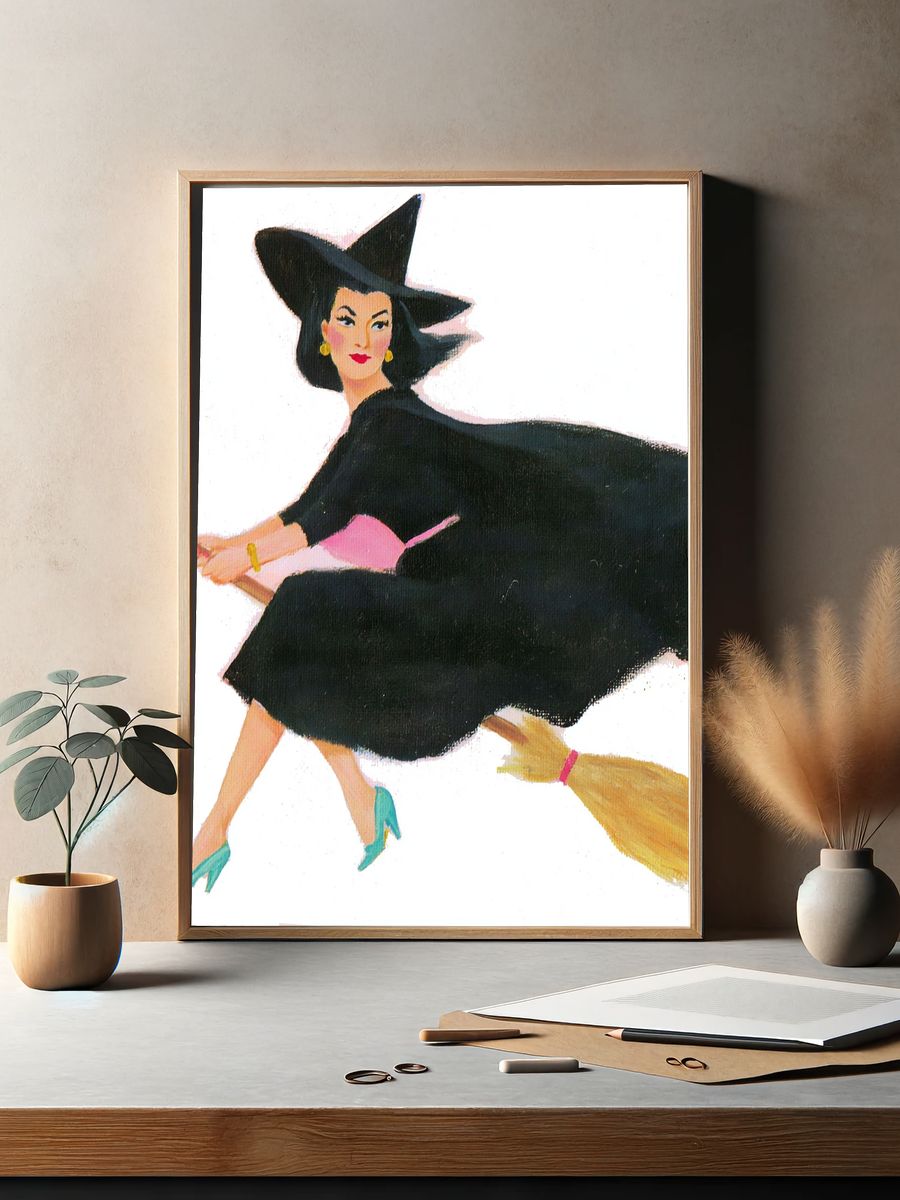 Witch on Broom Illustration Poster. — room view 2