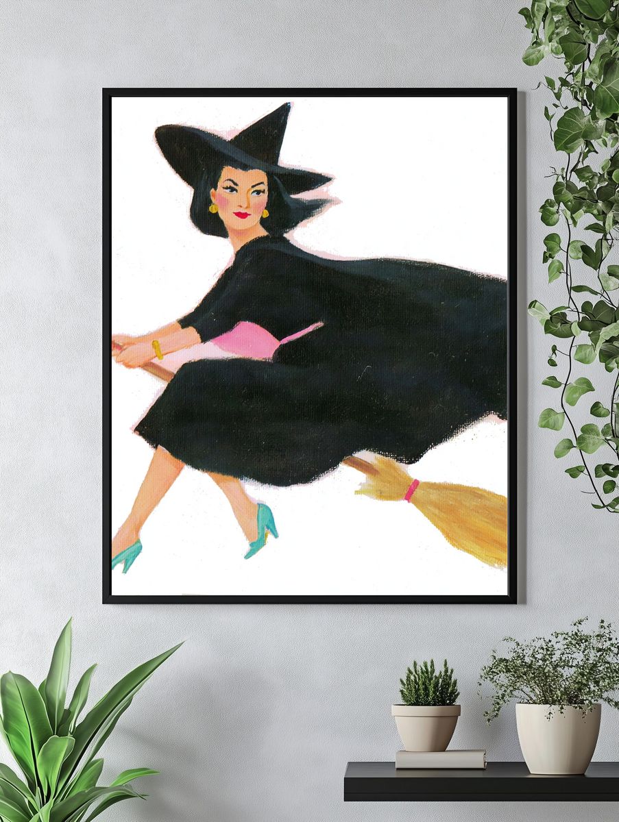 Witch on Broom Illustration Poster. — room view 4