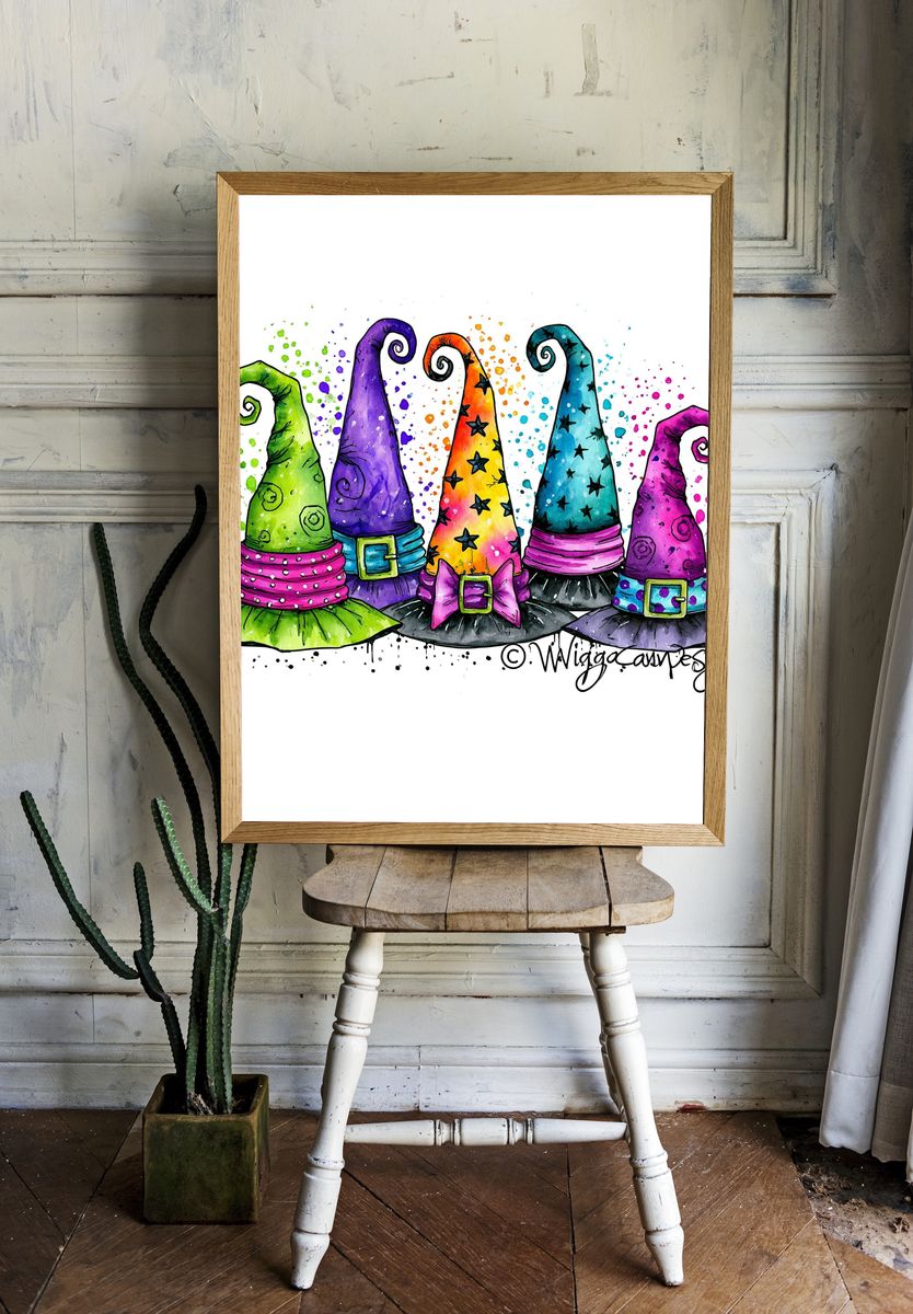 Witch Hats Watercolor Poster. room preview