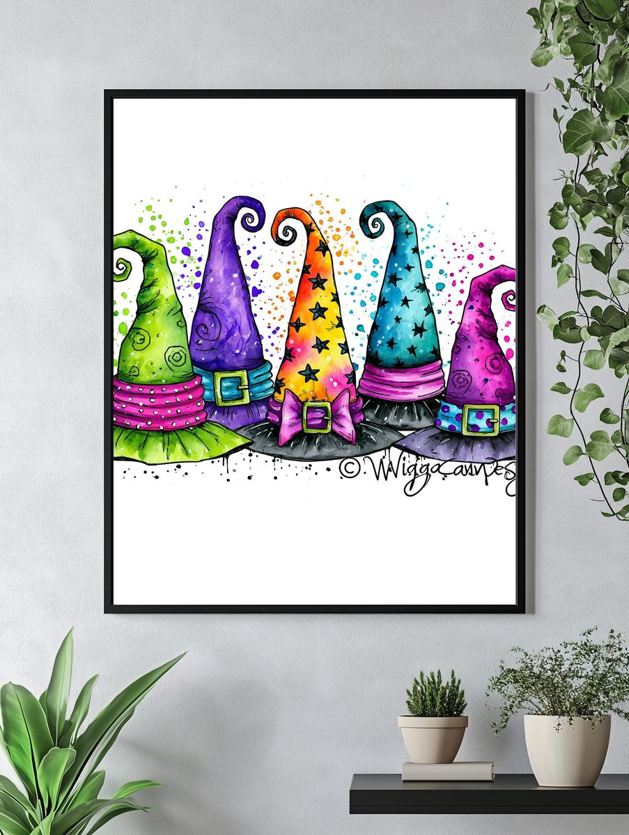 Witch Hats Watercolor Poster. — room view 4