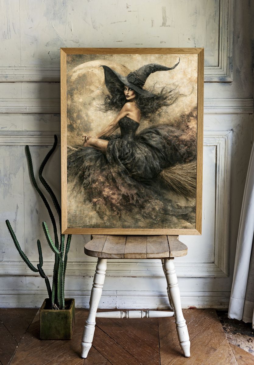 Witch on Broom Fine-Art Print. — room view 1