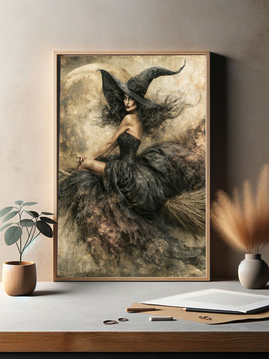 Witch on Broom Fine-Art Print. — room view 2