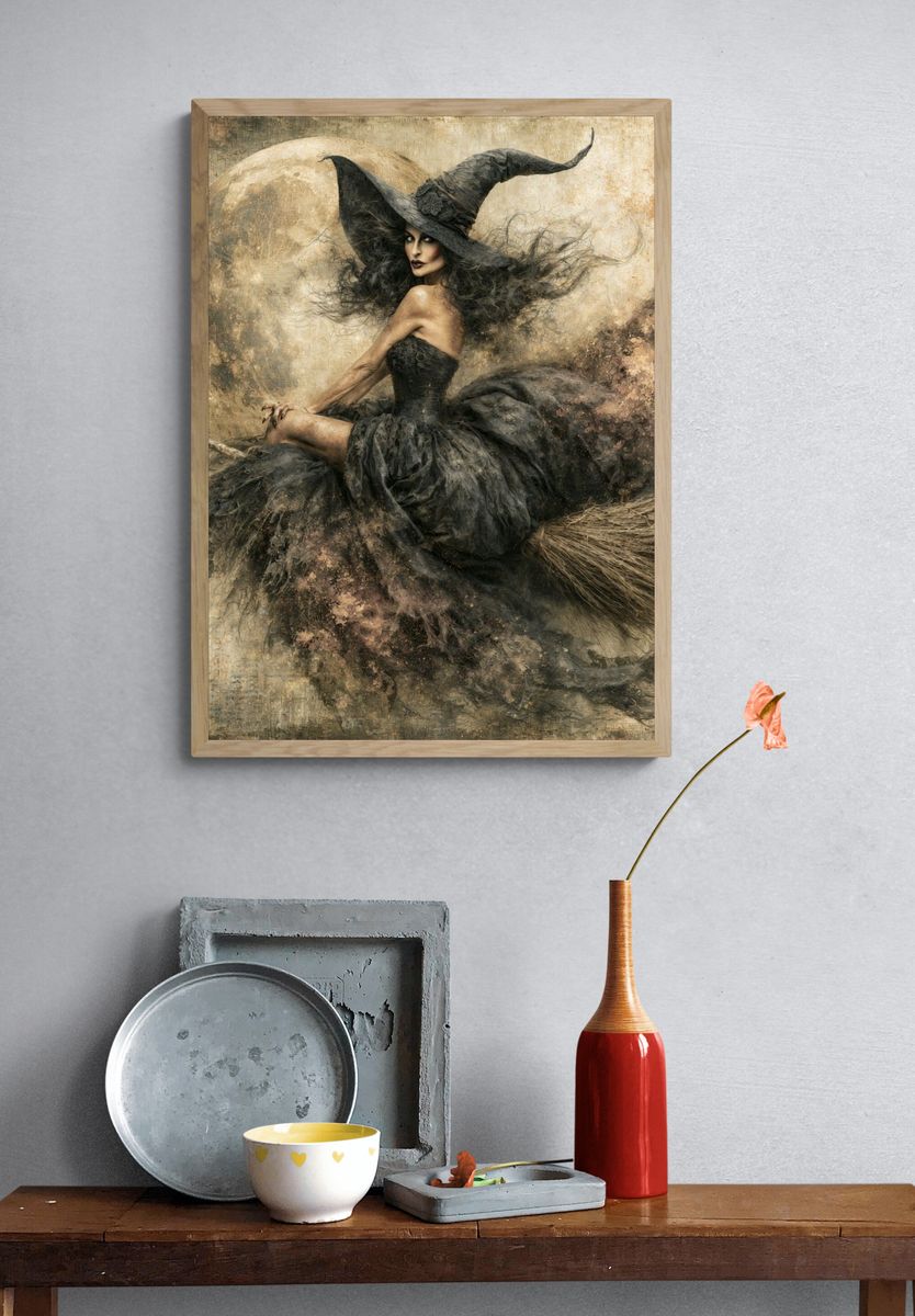 Witch on Broom Fine-Art Print. — room view 3