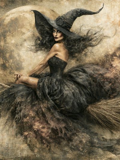 Witch on Broom Fine-Art Print. poster