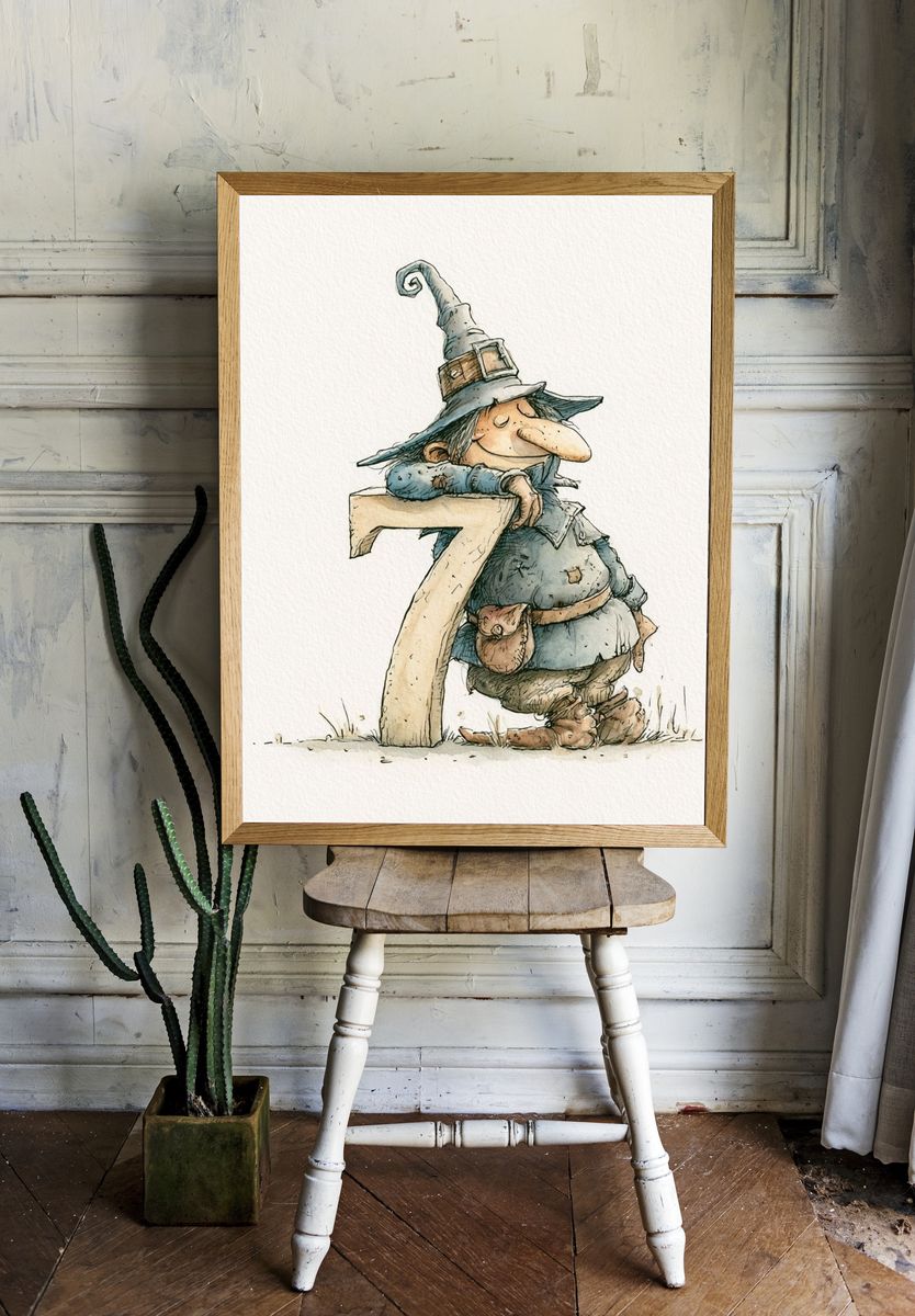 Witch and Number 7 Illustration Poster. — room view 1