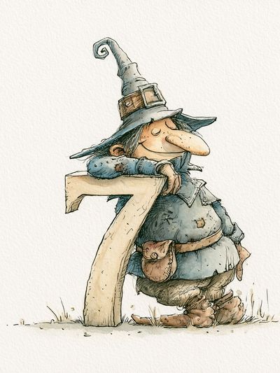 Witch and Number 7 Illustration Poster.