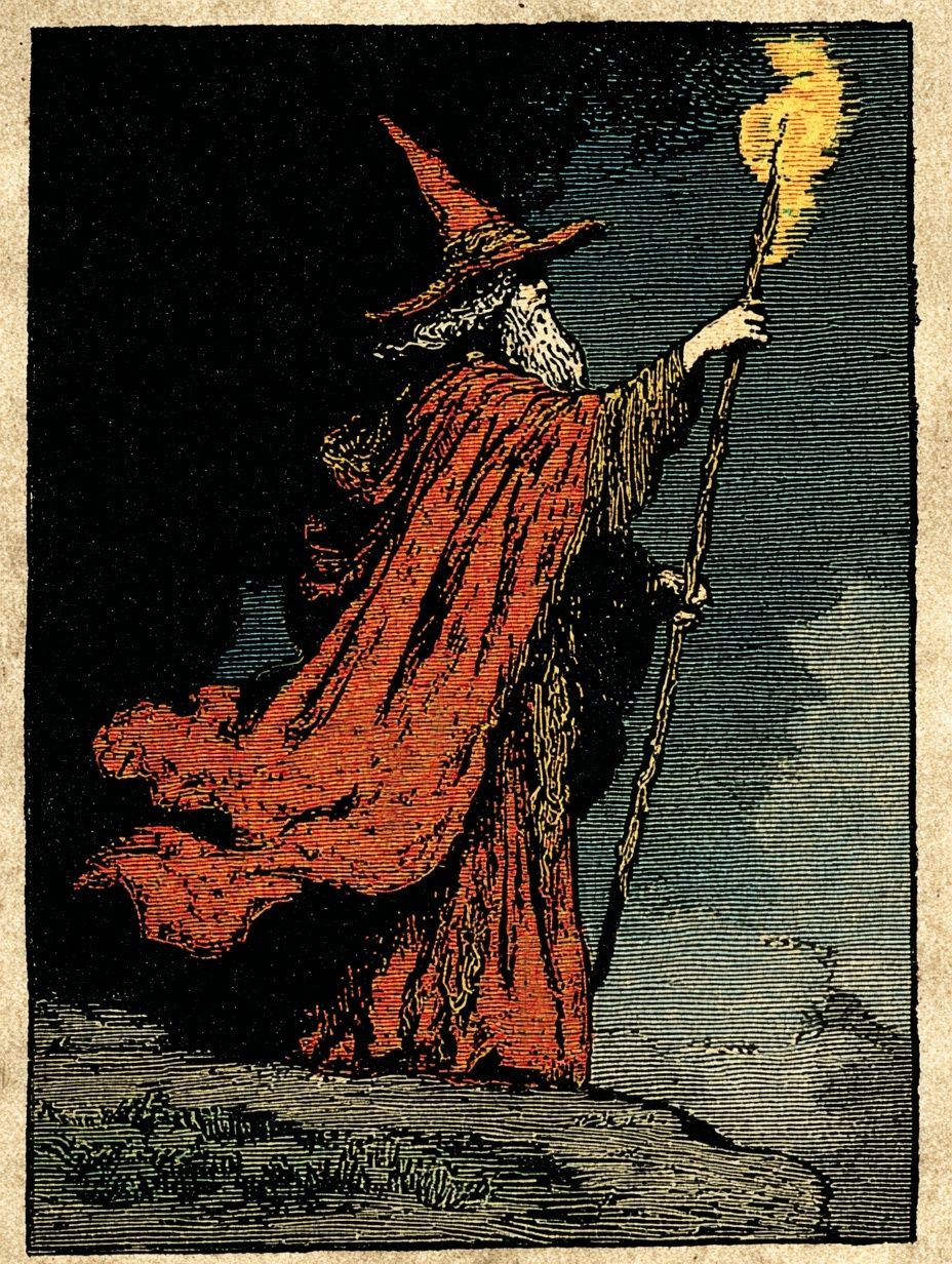 Wizard with Flame — Vintage Print. poster detail