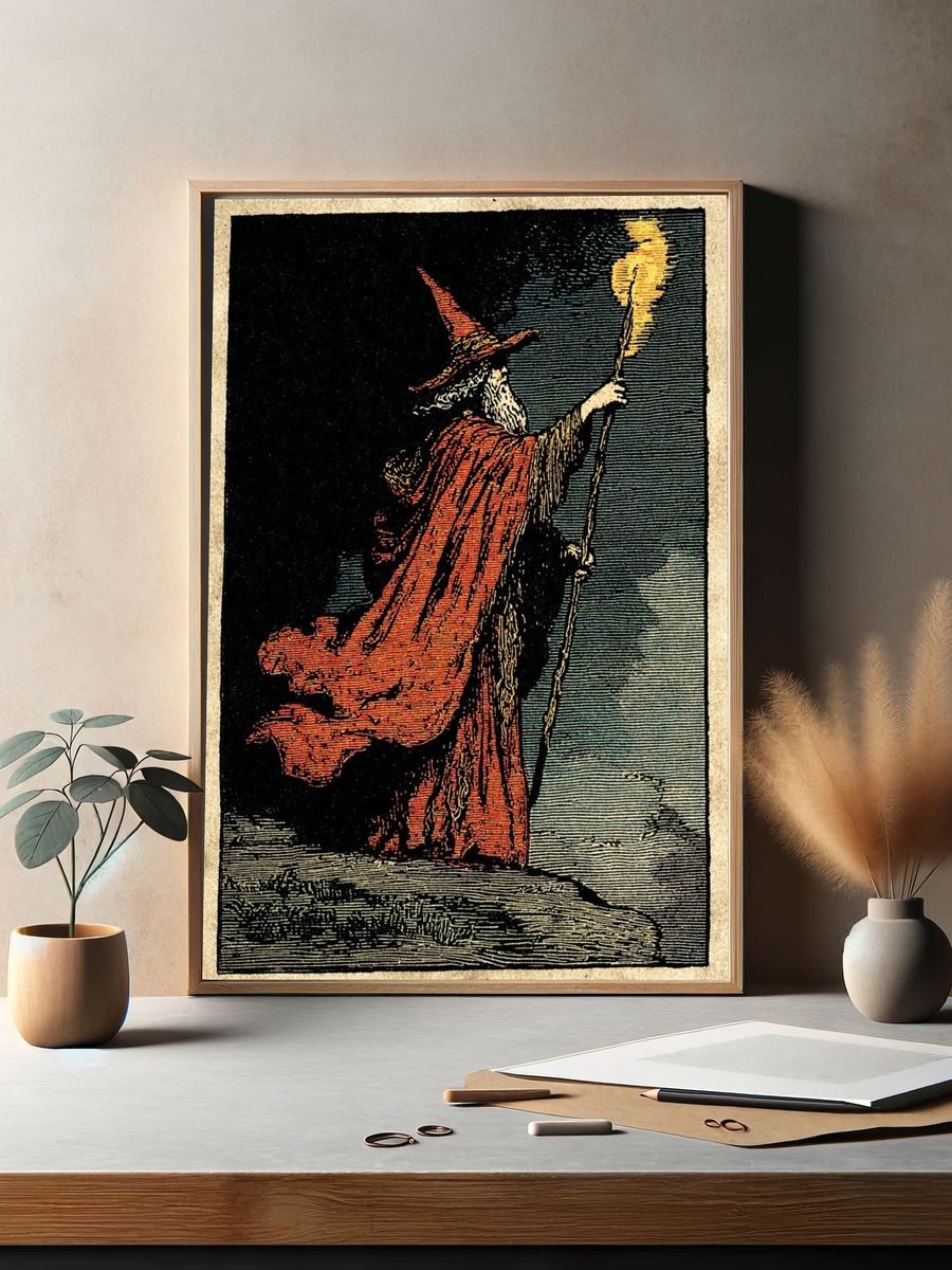 Wizard with Flame — Vintage Print. — room view 2