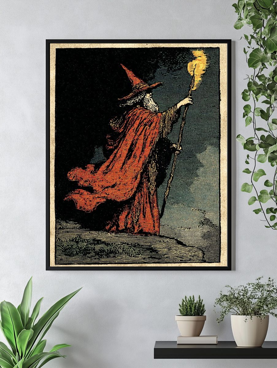 Wizard with Flame — Vintage Print. — room view 4