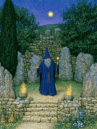 Moonlit Wizard Garden Print. poster