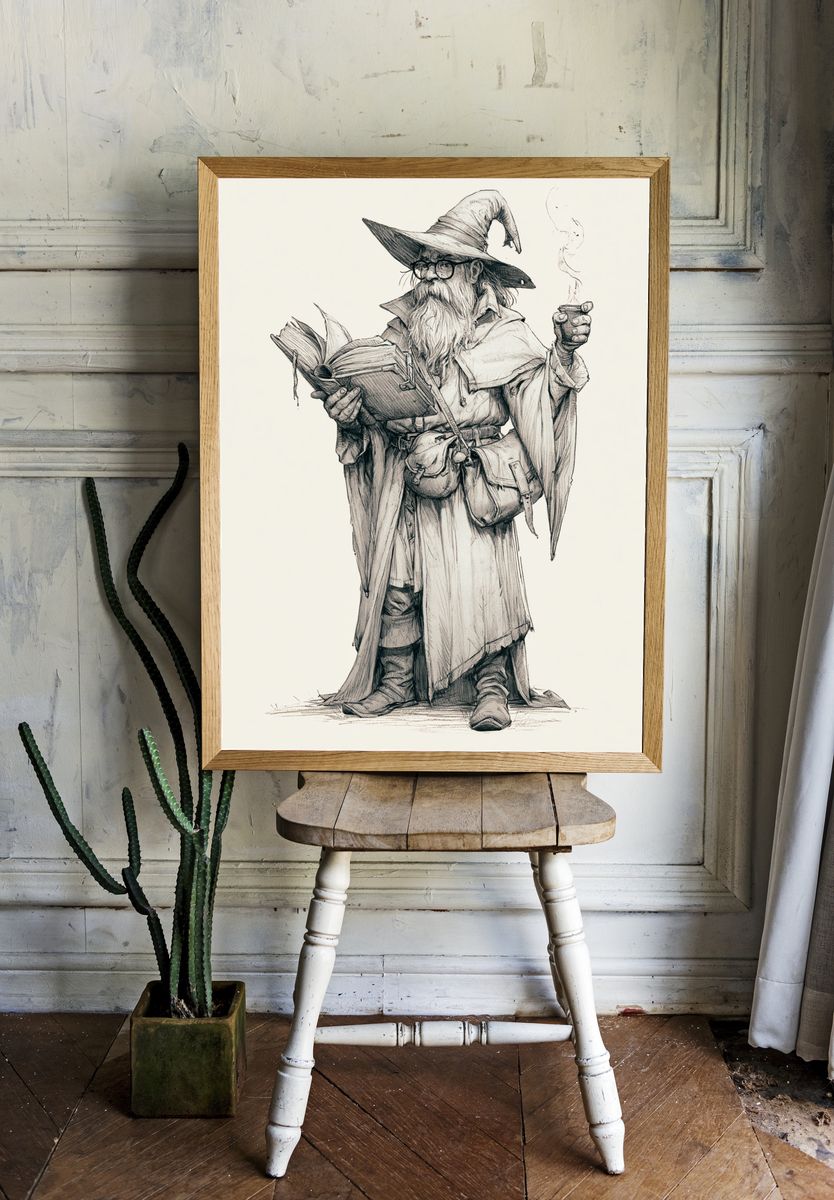 Wizard Reader Illustration Poster. — room view 1