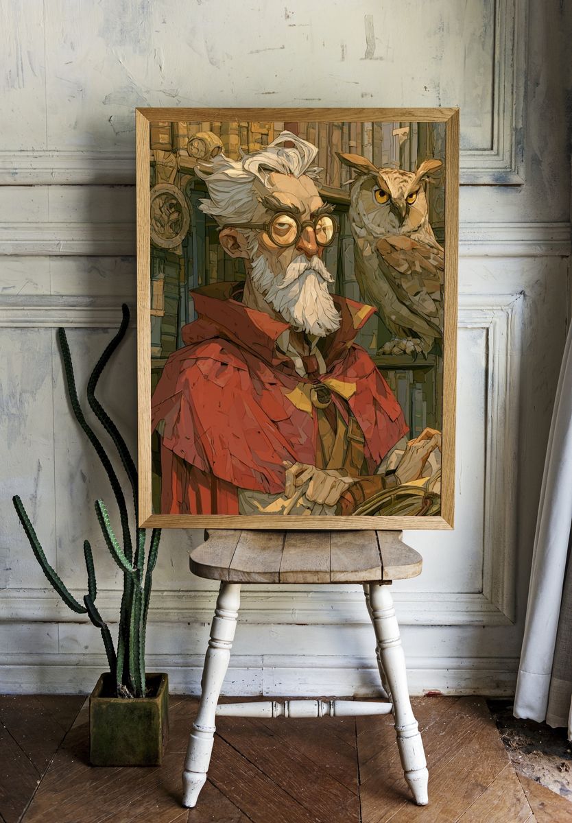 Wizard and Owl Illustration Poster. — room view 1