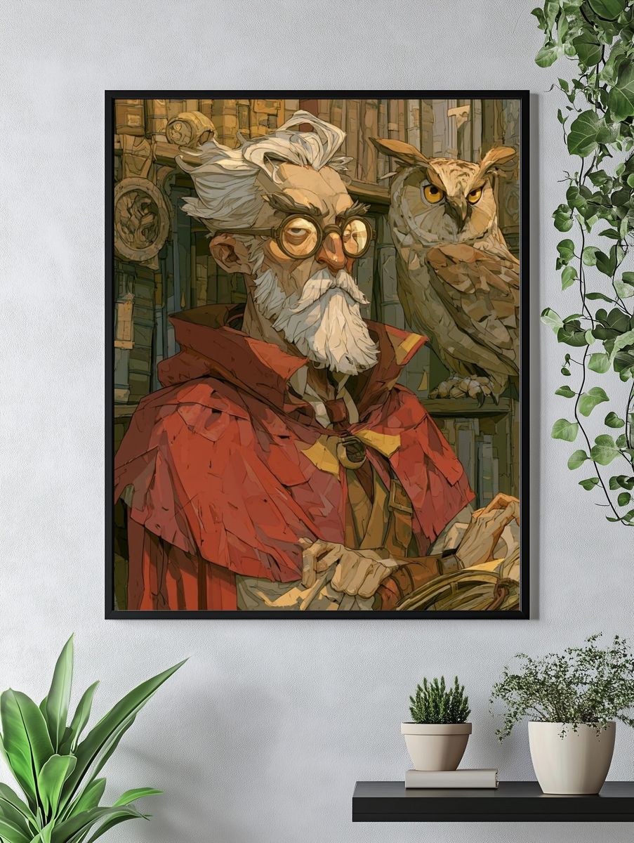 Wizard and Owl Illustration Poster. — room view 4