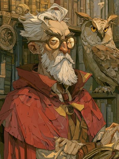 Wizard and Owl Illustration Poster.