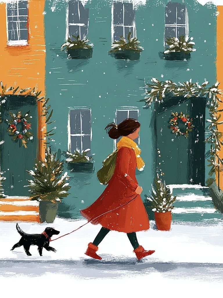 Winter Walk with Dog — Illustration Print. poster detail