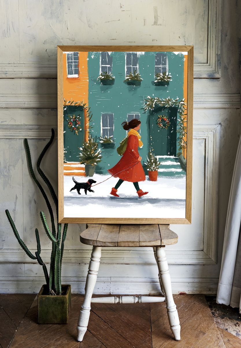 Winter Walk with Dog — Illustration Print. — room view 1