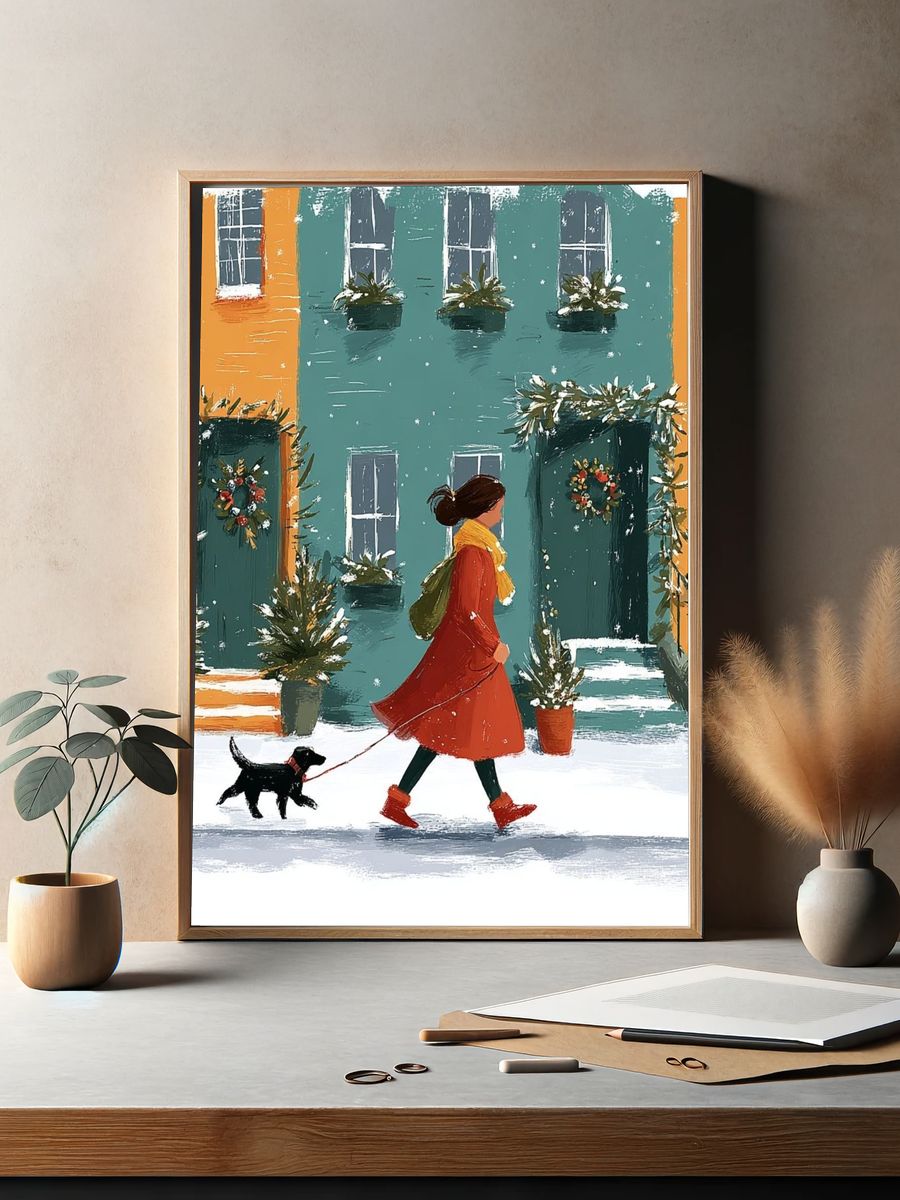 Winter Walk with Dog — Illustration Print. — room view 2