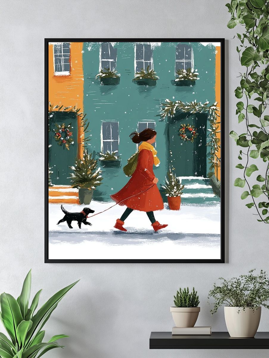 Winter Walk with Dog — Illustration Print. — room view 4