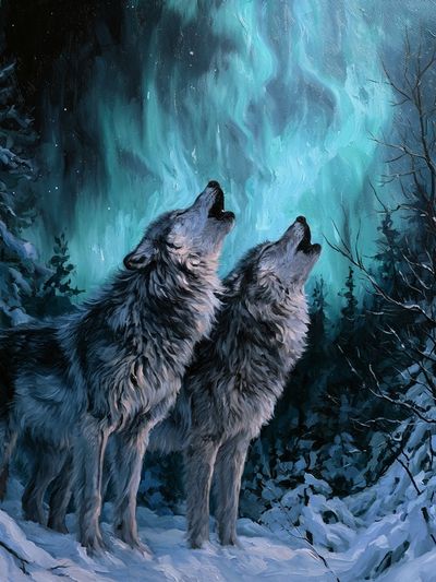 Howling Wolves Aurora Poster.