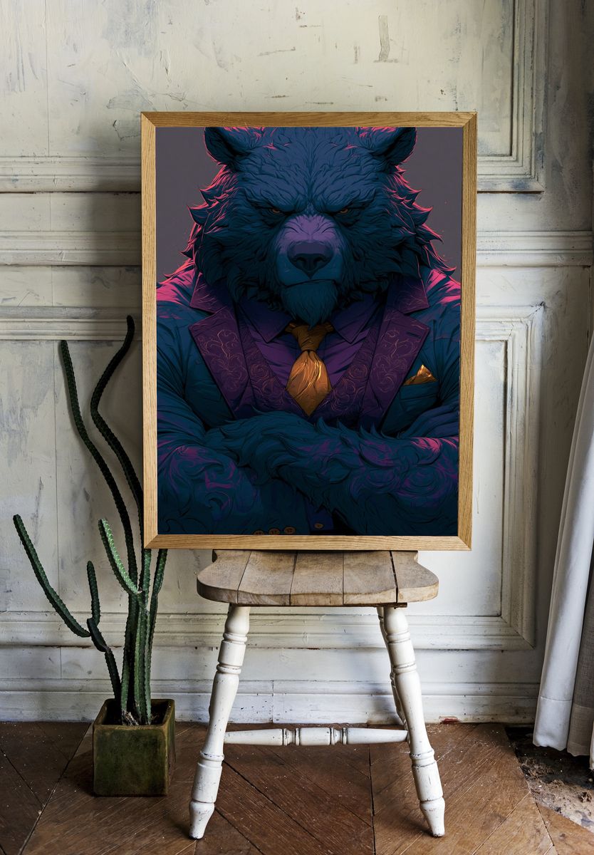 Wolf Gentleman Digital Art Poster. room preview