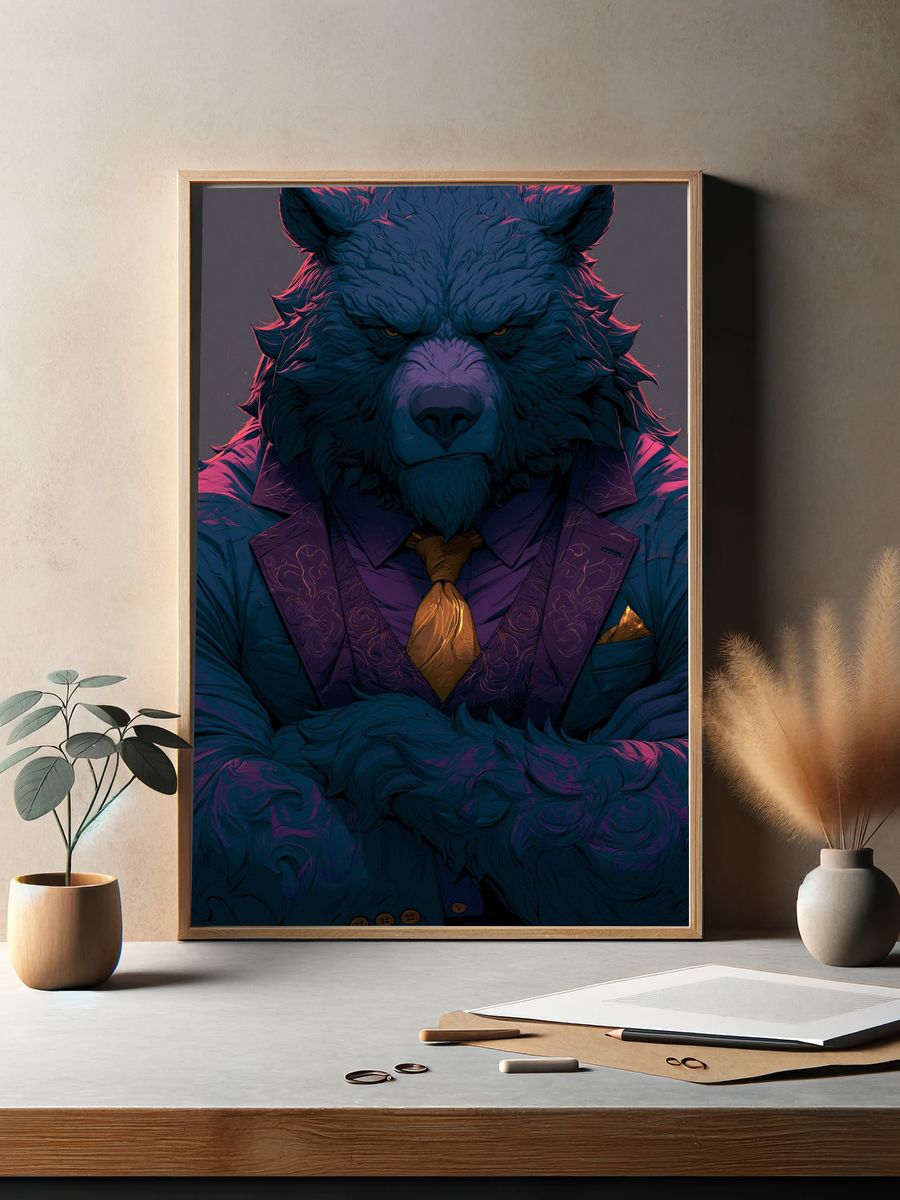 Wolf Gentleman Digital Art Poster. — room view 2