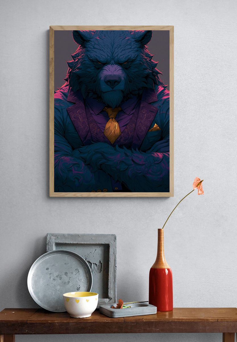 Wolf Gentleman Digital Art Poster. — room view 3