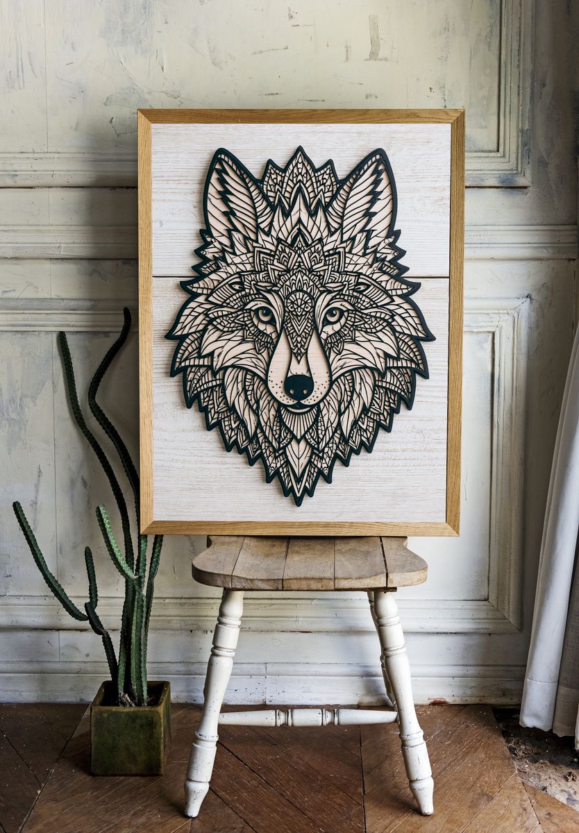 Geometric Wolf Line Art Poster. — room view 1