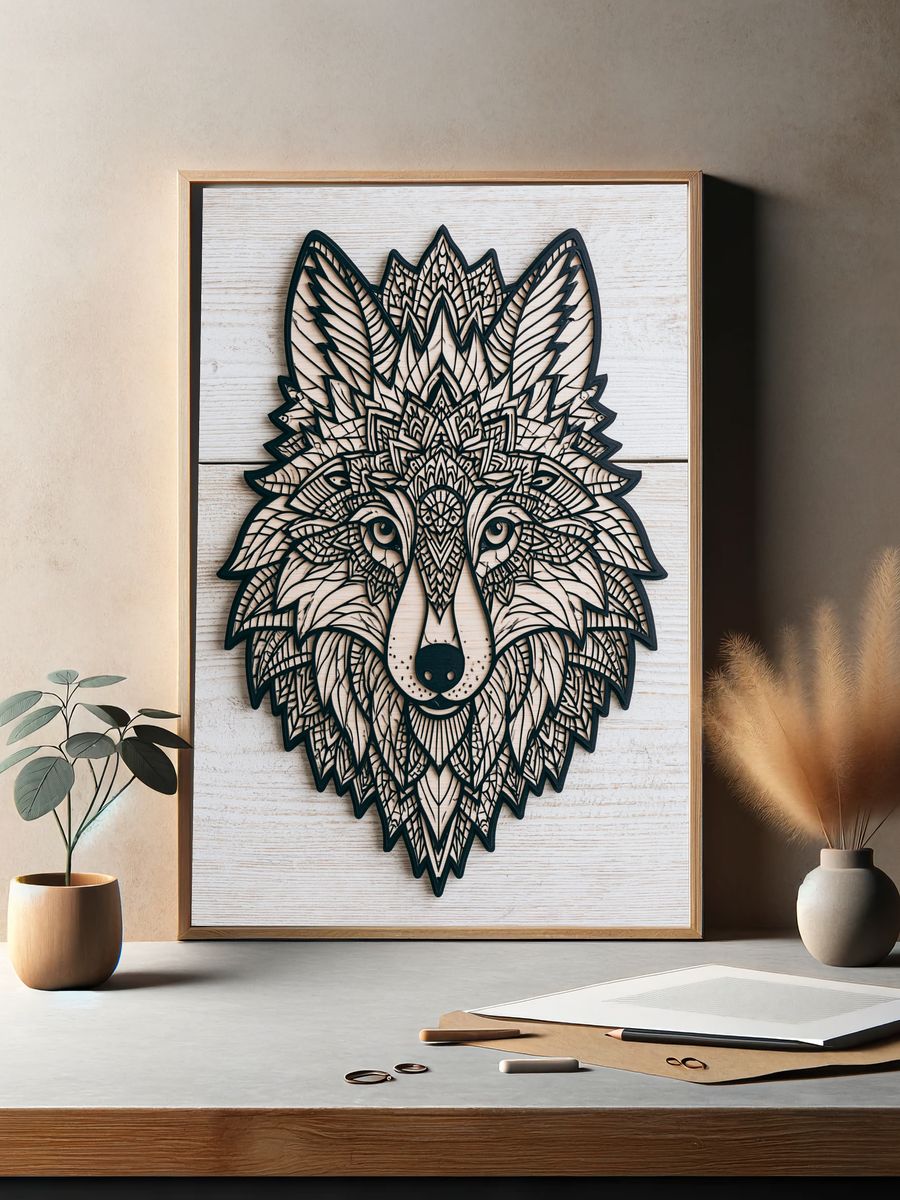 Geometric Wolf Line Art Poster. — room view 2