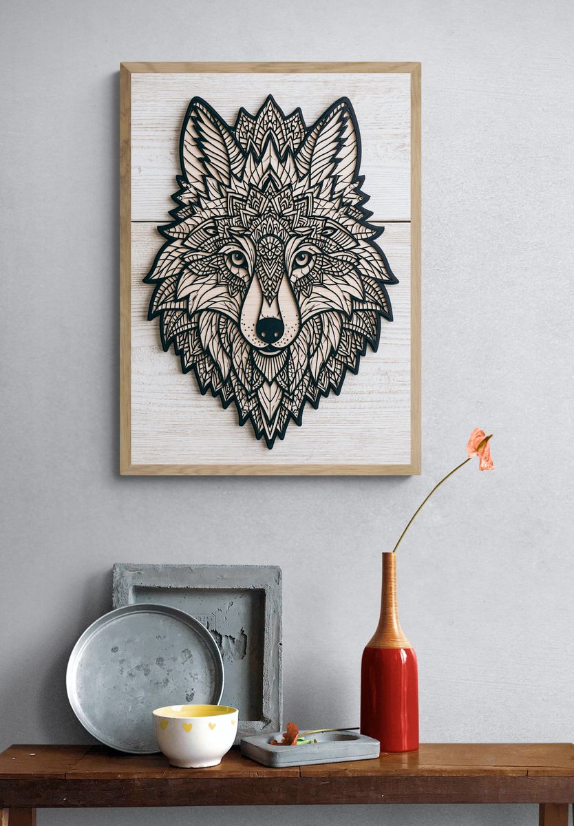 Geometric Wolf Line Art Poster. — room view 3