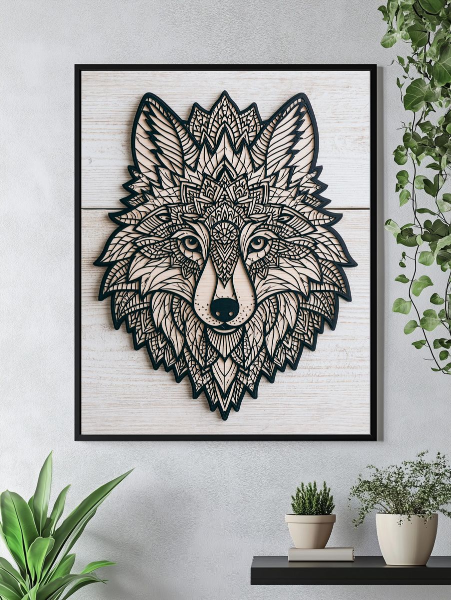 Geometric Wolf Line Art Poster. — room view 4