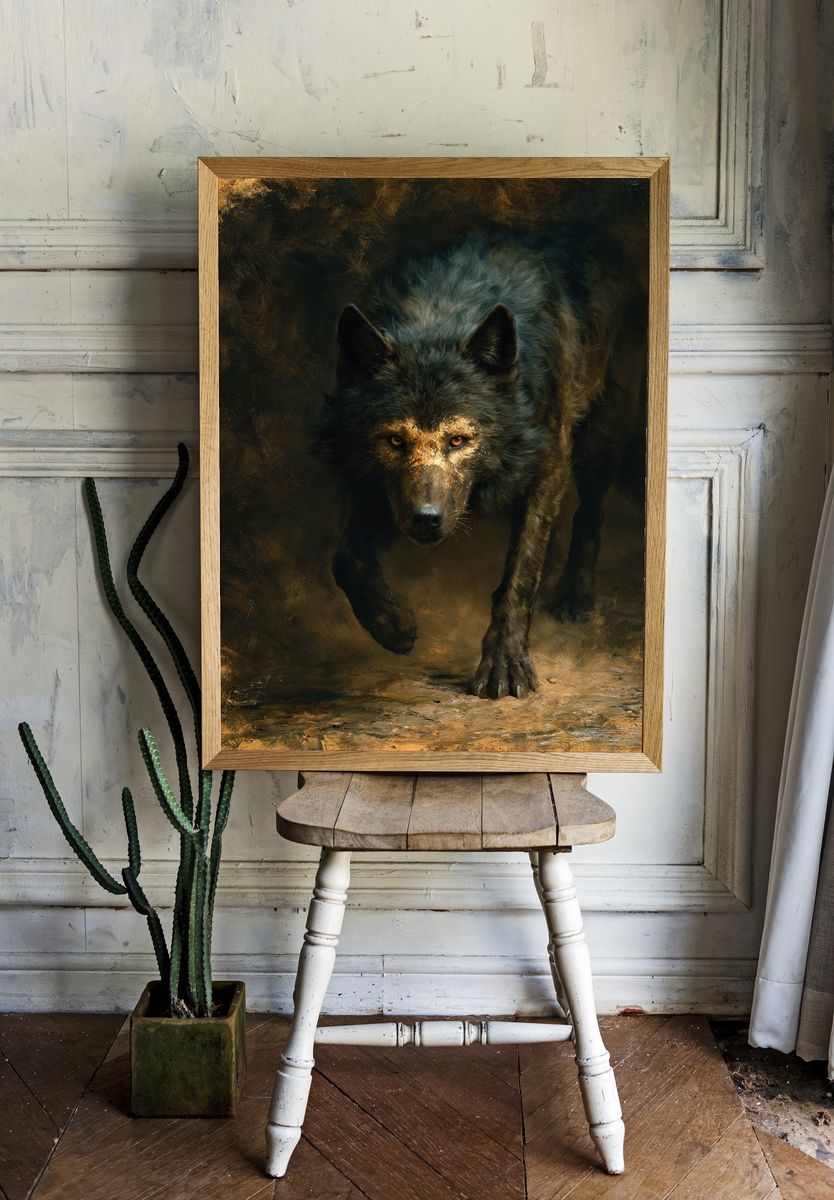Wolf in Shadow Fine-Art Poster. room preview