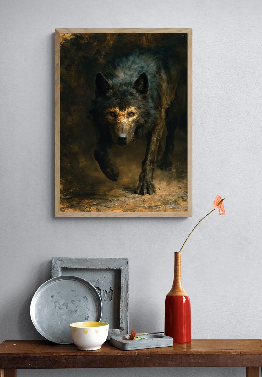 Wolf in Shadow Fine-Art Poster. — room view 3