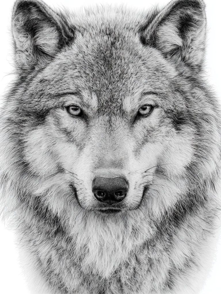 Wolf Portrait Black-White Poster. poster detail