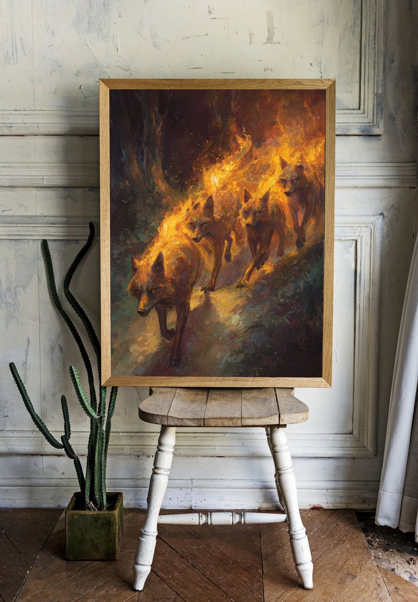 Running Wolves — Fine-Art Print. room preview