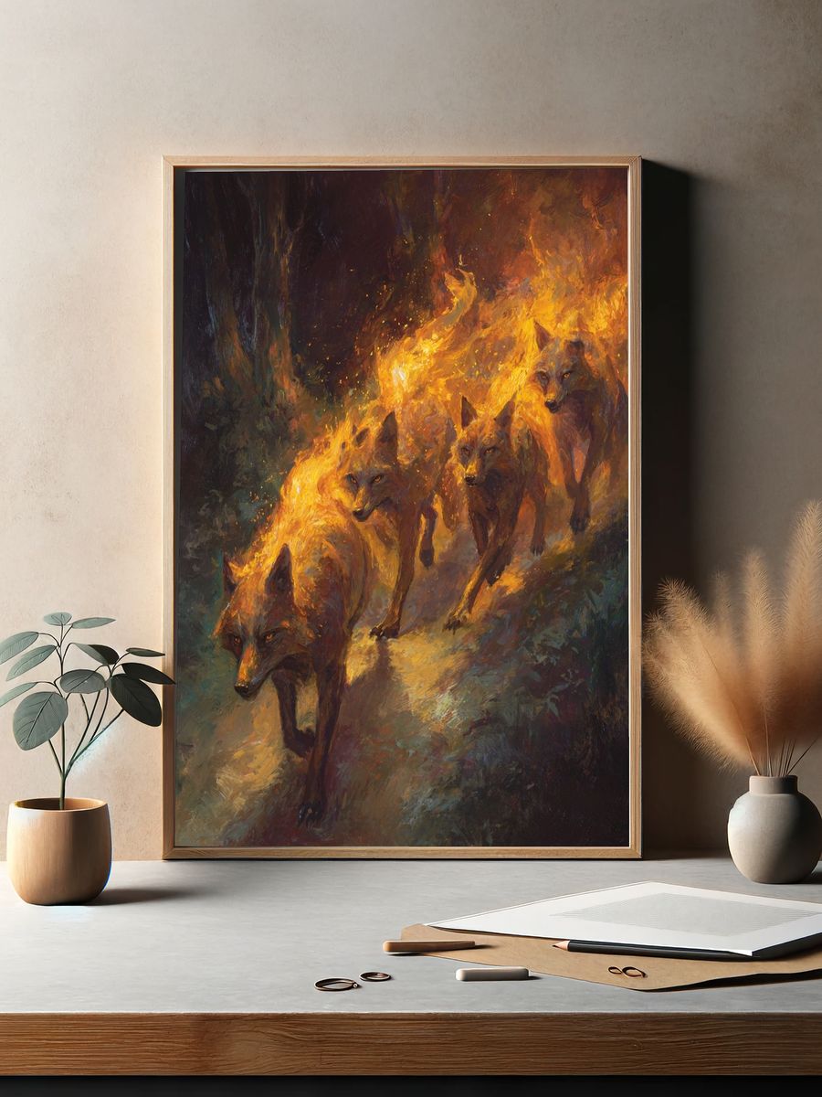 Running Wolves — Fine-Art Print. — room view 2