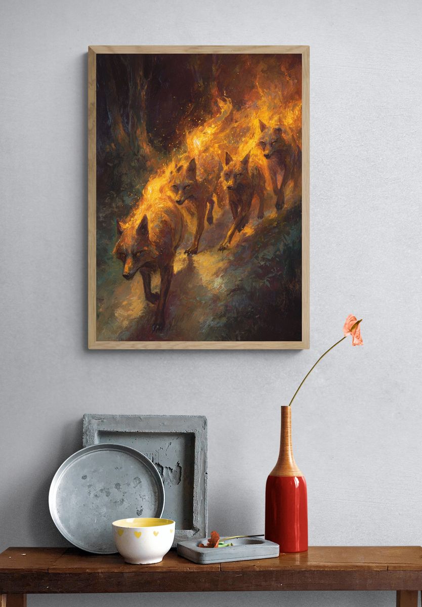 Running Wolves — Fine-Art Print. — room view 3