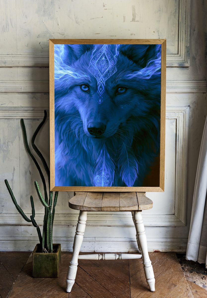 Mystic Wolf Digital Art Print. room preview